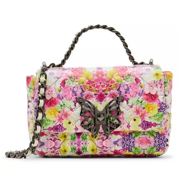 NWT! Betsy Johnson Floral Butterfly Chain Quilted Heart Puff Crossbody Bag - Picture 7 of 11